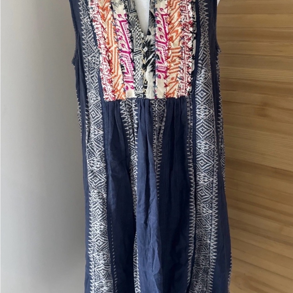 Philosophy Blue Cotton Sleeveless Embroidered Dress PM Petites Women's Lined